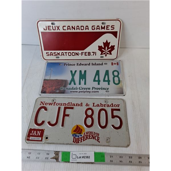 (3) License Plates- Canada Games, PEI, Newfoundland