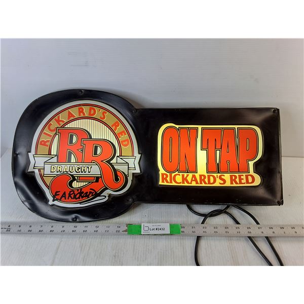 Rickard's Red Light Up Sign- Powers On 26.5" x 5" x 13" - Cannot Ship