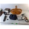 Image 1 : Portable DVD Player- Powers On, Woven Basket, Security Light- As Is, Flashlight