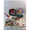 Image 1 : Christmas Ornaments, Wreath, Chip & Dip Plate, Candle Holders, Candles