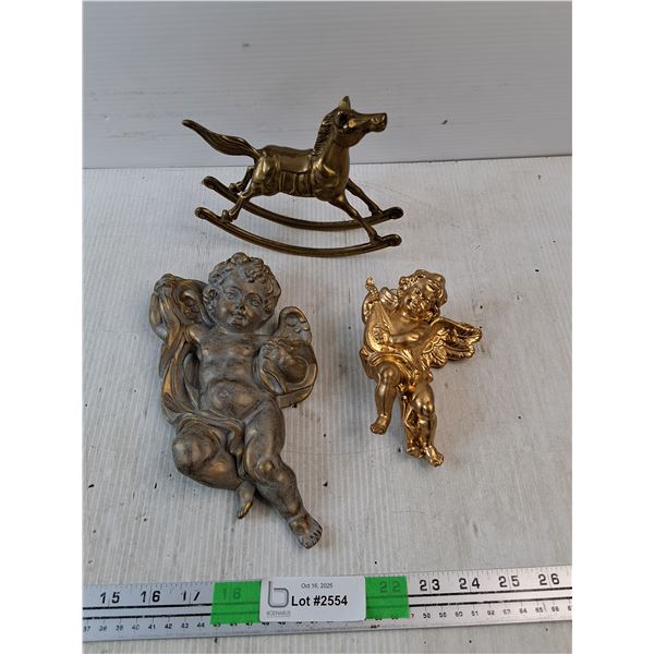 Brass Desktop Rocking Horse Decor, Angel Ornament and Wall Decor