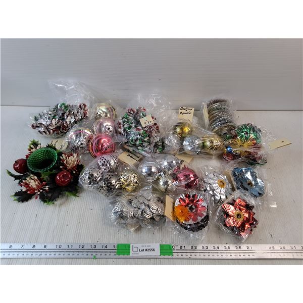 Various Vintage Christmas Tree Ornaments, Candle Holder