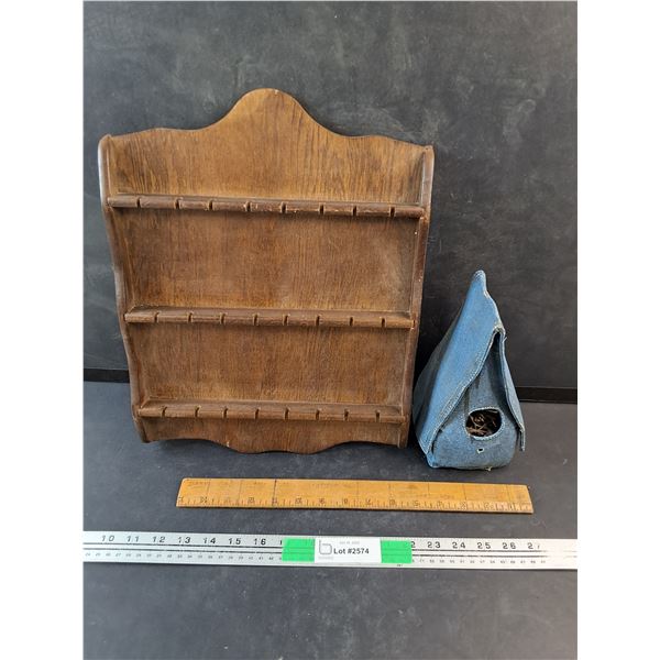Wooden Souvenir Spoon Display Rack, Bird House, Vintage Ruler