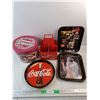 Image 1 : Vintage Coca Cola Trays, Bottle Crate, Tin Box with Lid 8" x 10"