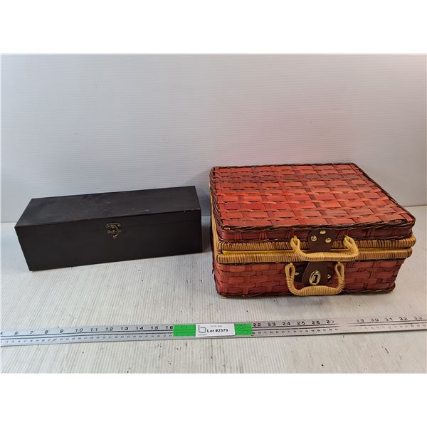 Wicker Storage Case, Wooden Storage Box 14" x 4" x 4"