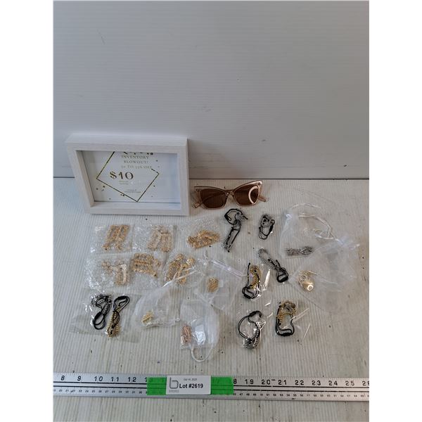 Sunglasses, Various Jewelry, Jewelry Parts, Picture Frame 8" x 6"