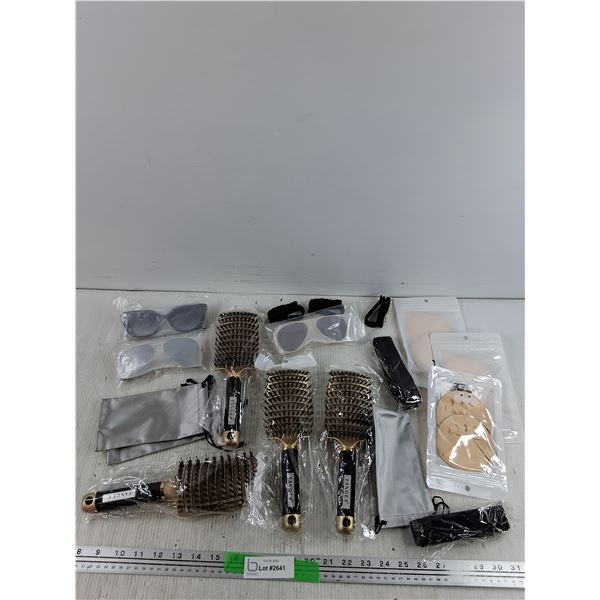 Sunglasses, Sunglass Clips, Foot Pads, Fangea Hair Brushes - New
