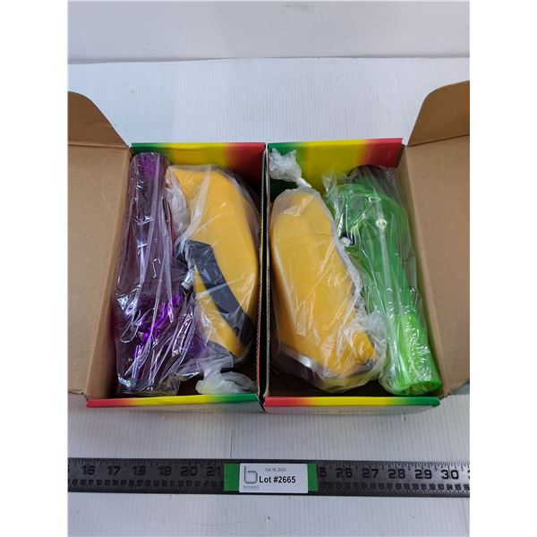 (2) Boxes with Gas Mask and Translucent Bong