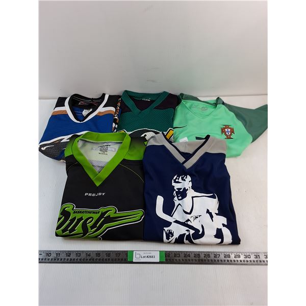 (5) Youth Sport Jerseys (Canucks L, Stampeders S, Ducks/Rush XS, Ronaldo 24)