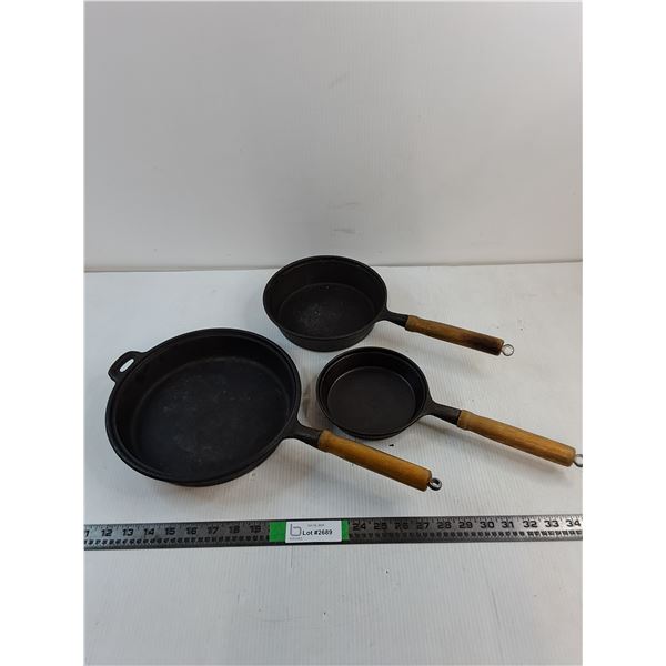 (3) Cast Iron Frying Pans Made in Taiwan-10",8"and 6"