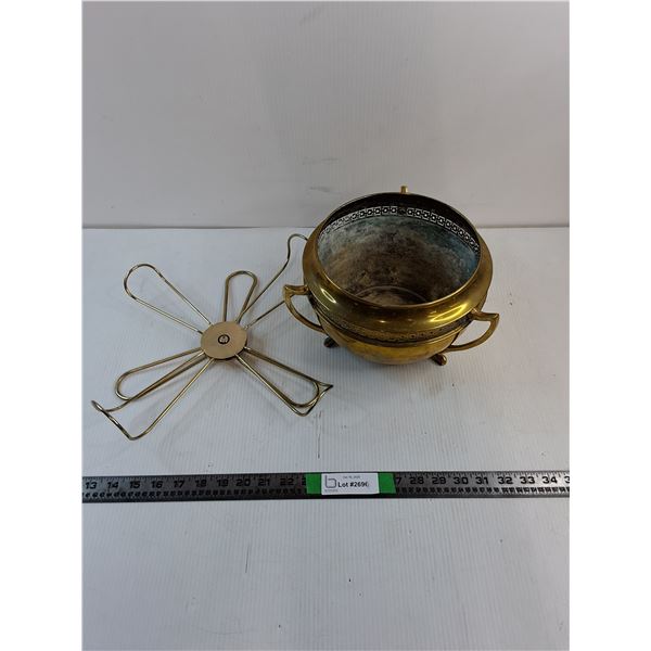 Vintage MCM Wire Lazy Susan and Brass Planter