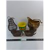 Image 1 : Brass Planter,(2) Small Planters,Hanging Decor and Plastic Kraft Tub