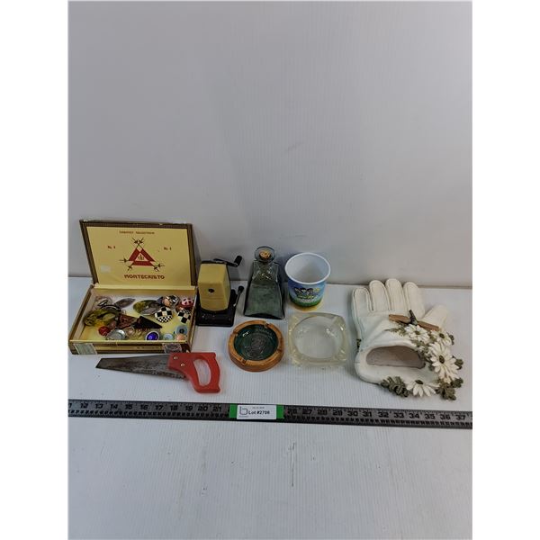 Misc Items-Pencil Sharpener,Pins,Saw,AshtrayCeramic Hand
