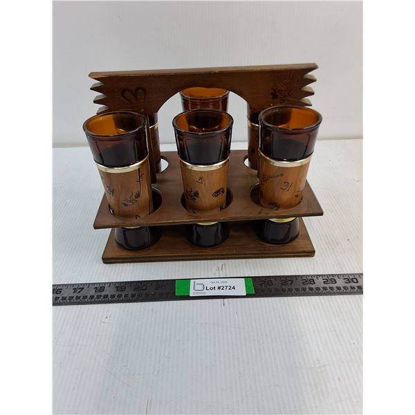 Vintage Siesta Ware Western Set of Glasses (6) with Caddy