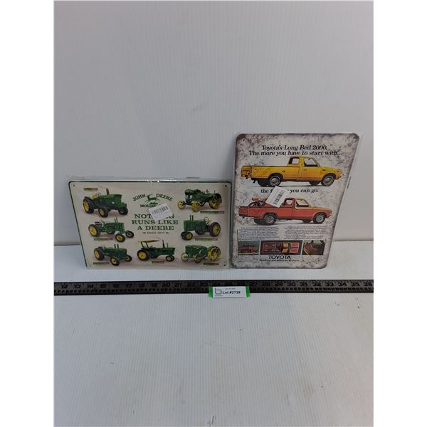 (2) Sealed 12" x 8" Metal Wall Posters (John Deere, Toyota)