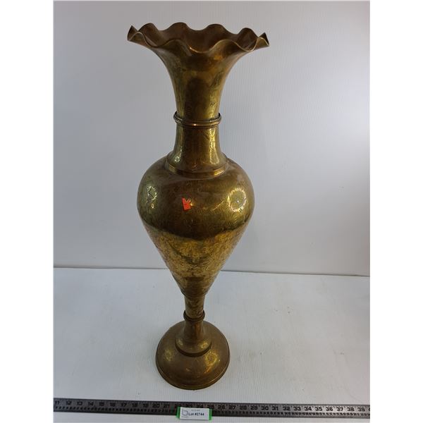 * Etched Non-Magnetic Metal Vase - Likely Brass - 30" Tall - Pickup Only