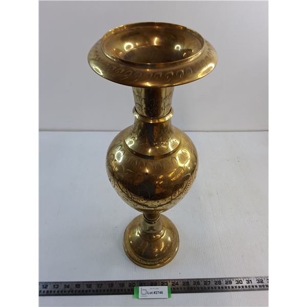 * Etched Non-Magnetic Metal Vase - Likely Brass - 20" Tall