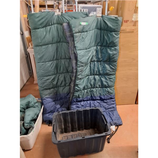 *(2) Sleeping Bags 70" x 33", Plastic Storage Tote 29" x 19" x 16", Cannot Ship