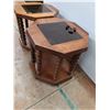 Image 2 : * Pair of Wooden 2-Tier Rolling End Tables w/Removable Glass - 2 Wheels Broken - Pickup Only