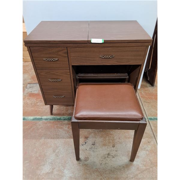 * Vintage Empty Wooden Sewing Machine Table w/Stool - 33x18x31" Closed (Open = 66") - Pickup Only