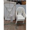 Image 1 : ** Plastic Patio Table Set w/4 Stack Chairs - Table = 33x23x55" - Pickup Only