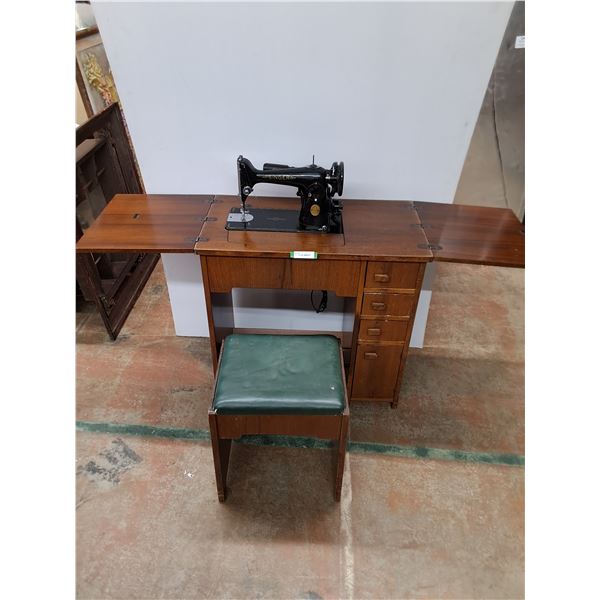 * Vintage Singer Sewing Machine/Work Station -31x17.5x31" - w/Stool & Contents - Pickup Only