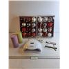 Image 1 : (24) Red And Silver Glass Christmas Tree ornaments/ Nail Lamp (As Is)/ Misc.