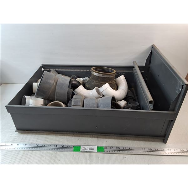 **Plastic Pipe Connectors, Metal Drawer 25" x 16" x 11", Cannot Ship