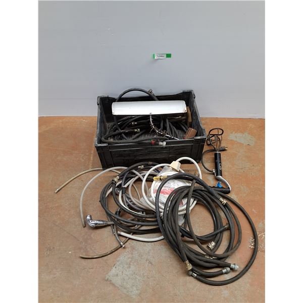 **Plumbing Hoses, Plastic Crate, Vintage Desk Top Lamp, As Is, Cannot Ship