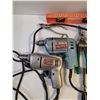 Image 2 : Lot of Tools-(2) Electric Drills(powers on), Snips,Tape Measure and Pliers with Crate