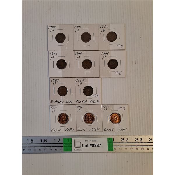 (11) Canadian Pennies-Various Years as pictured