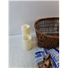 Image 2 : Coin Tubes, Artificial Tea Candles - As Is, Wipes, Wicker Basket 15" x 12" x 8"