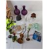 Image 2 : Sewing Basket with Sewing Supplies, Animal Figurines, Glass Vases, Misc.