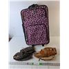 Image 1 : Rolling Suitcase 22" Tall- Missing Wheel & (2) Adult Baseball Gloves
