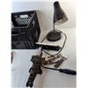 Image 2 : Milk Crate 13" x 11", Desk Lamp- Powers On/As Is, Car Jack, Misc. Cannot Ship