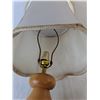 Image 2 : Wooden Lamp with Fabric Shade 26" Tall- No Bulb. Powers On/As Is