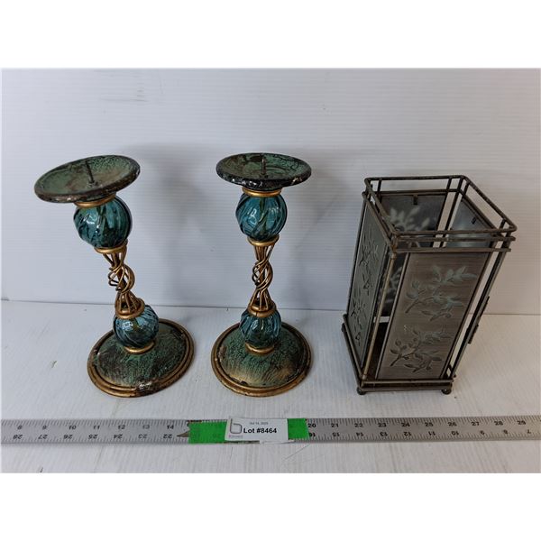 Metal Candleholders & Lantern- As Is Up to 10"