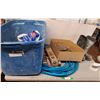 Image 1 : **Plastic Tote 29" x 19.5" x 16.5", Garden Hose, Men's Steel Toed Rubber Boots -9, Misc. Cannot Ship