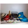 Image 1 : (2) Baskets,(2) Hats, Bunjee Cord, Safety Glasses, Tuck Tape, Tanning Oil, Etc - PICK UP