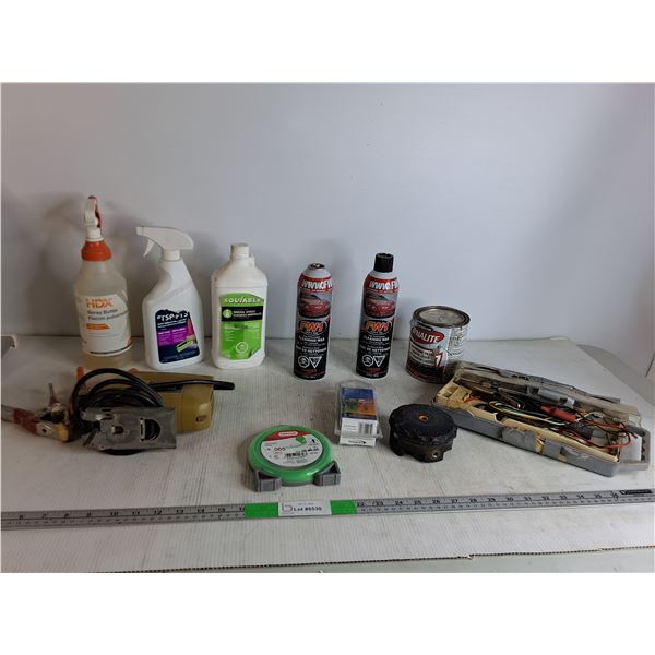 Varirous Cleaning Solutions, Clamps, Black and Decker Jig Saw (Untested) String for String Trimmer