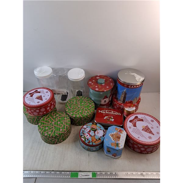 Plastic Canisters, Vintage Tins, Metal Christmas Cookie Jar, Satin Curling Ribbon
