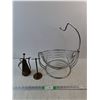 Image 1 : Wired Fruit Dish, Brass Oil Can and Brass Stand