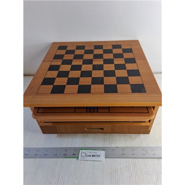 Wood Game Box 12 3/4" x 12 3/4" - Checkers/ Snakes And Ladders/ Chinese Checkers/ Back Gammom