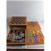 Image 2 : Wood Game Box 12 3/4" x 12 3/4" - Checkers/ Snakes And Ladders/ Chinese Checkers/ Back Gammom