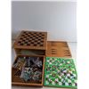 Image 3 : Wood Game Box 12 3/4" x 12 3/4" - Checkers/ Snakes And Ladders/ Chinese Checkers/ Back Gammom
