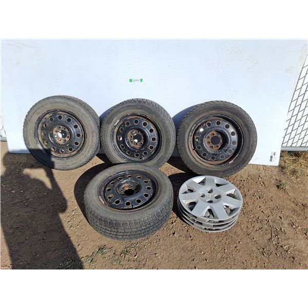 **(4) Cooper Weather Master Mud & Snow Tires 185 65R16 / Rims & Honda Hubcabs- PICK UP ONLY