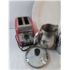 Image 2 : Toaster - As Is, Pot Lids, Metal Pitchers, Ceramic Platter, Green Glass Vase