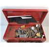 Image 2 : Metal Tool Box 19" x 9" x 9", Drill Bits, Various Hardware - Cannot Ship