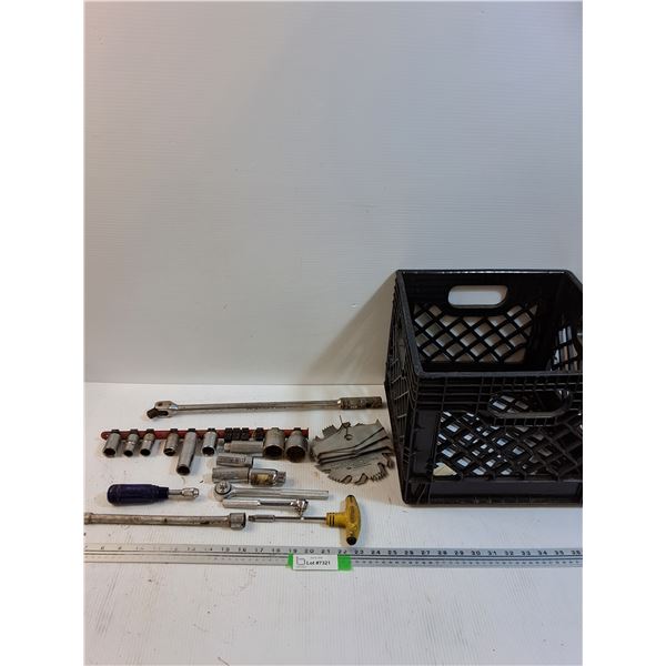 Milk Crate, Breaker Bar and Sockets, Ratchets, Concrete Blades, misc- PICK UP