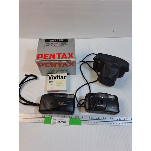 (2) Cameras: Kodak Star & Pentax PC-50 & Leather Camera Case & Vivitar Filter, Misc